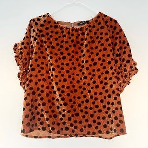 Madewell velvet dot ruffle rust short sleeve top small
